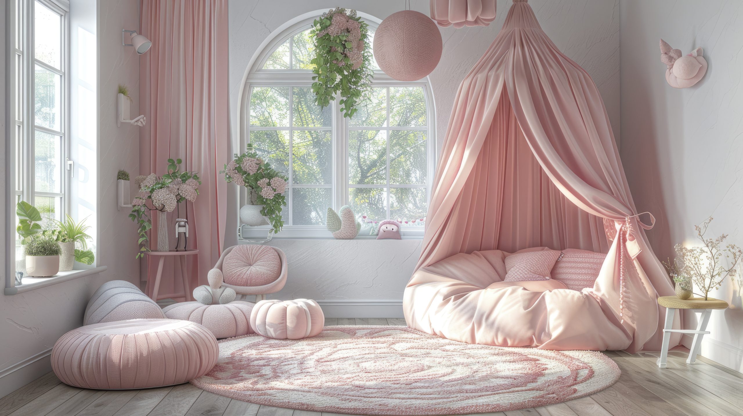 Kids room interior with superhero wall art, green furniture and bed